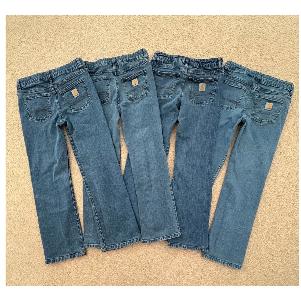 Bundle of 4 - Carhartt Kid Jeans Size 12 Denim Bootcut Adjustable Waist BD8374-B